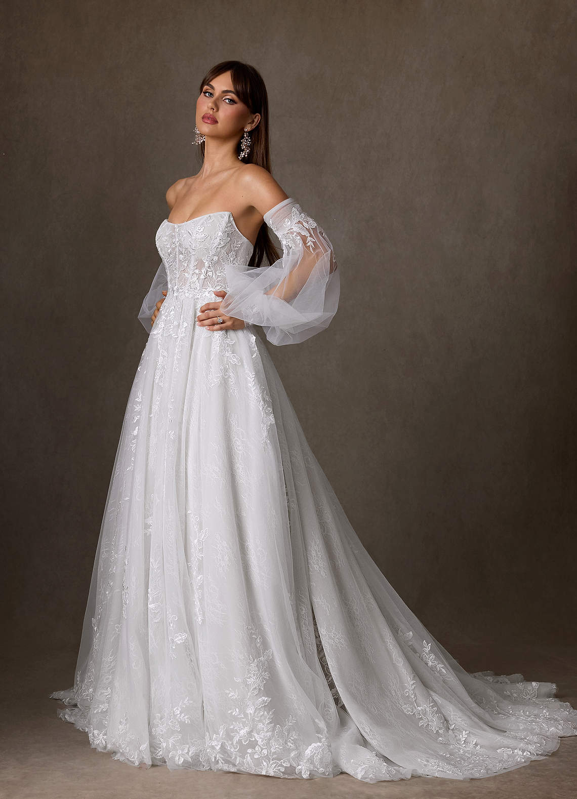 Azazie Elowyn Wedding Dresses Diamond White Ball-Gown Strapless Lace Dress image5