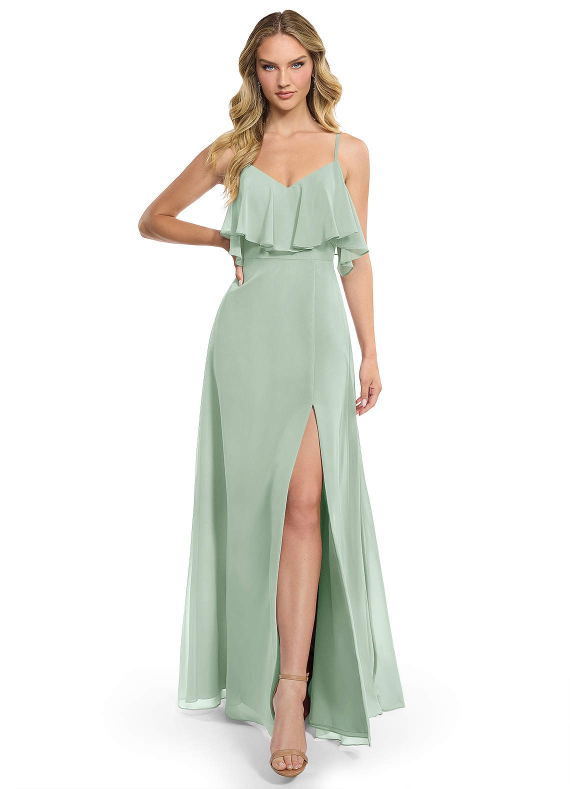 Azazie Jean Bridesmaid Dresses Agave A-Line Chiffon Convertible Dress image1