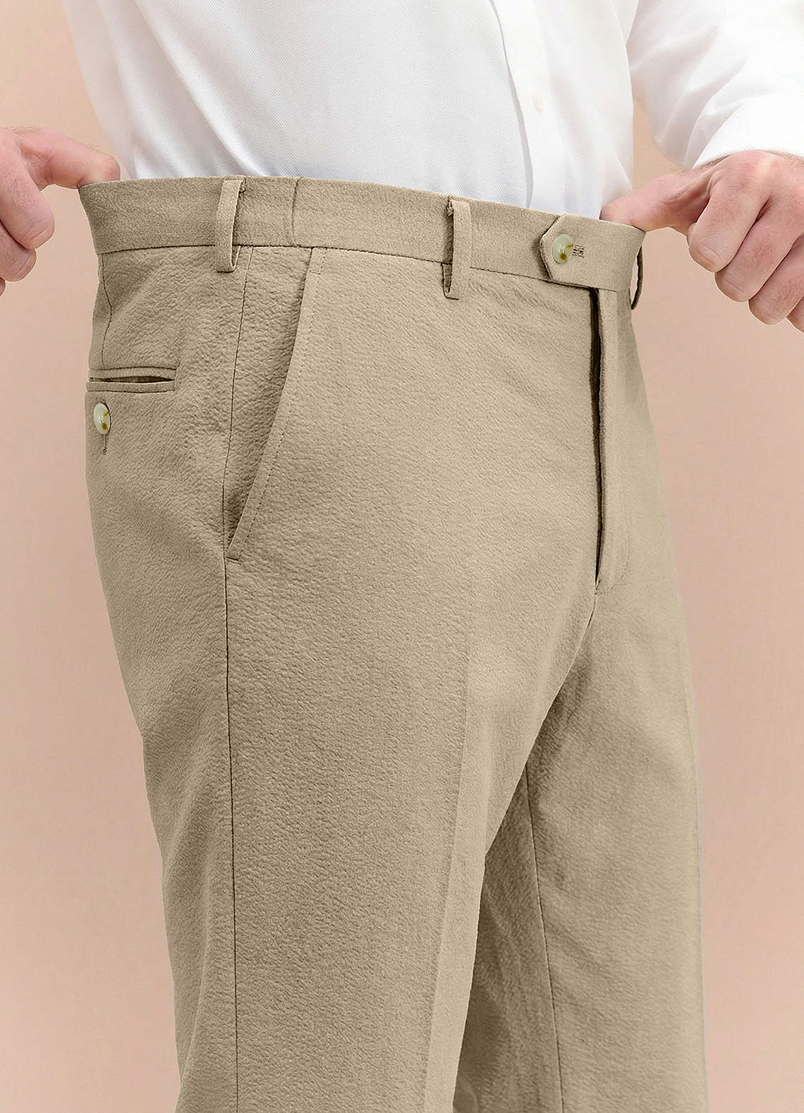 front Miles Tan Seersucker Dress Pants