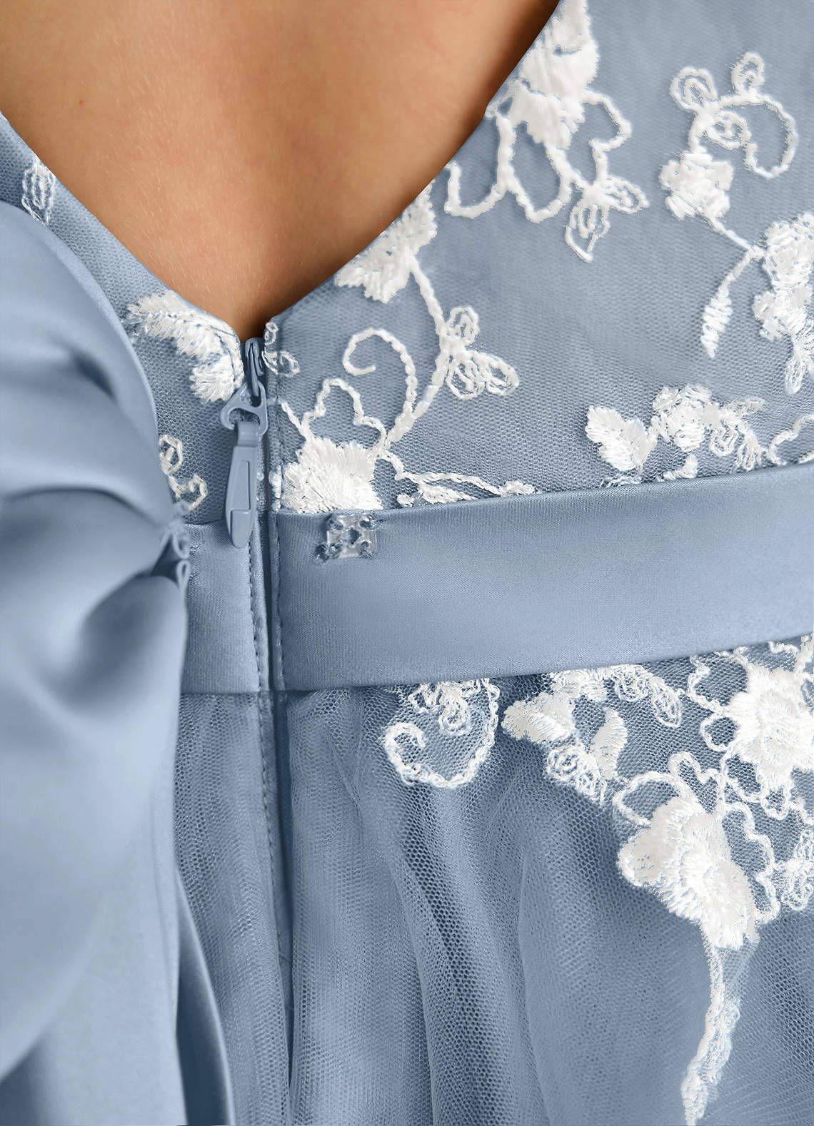 Azazie Butterfly Flower Girl Dresses Dusty Blue A-Line Lace Dress image4