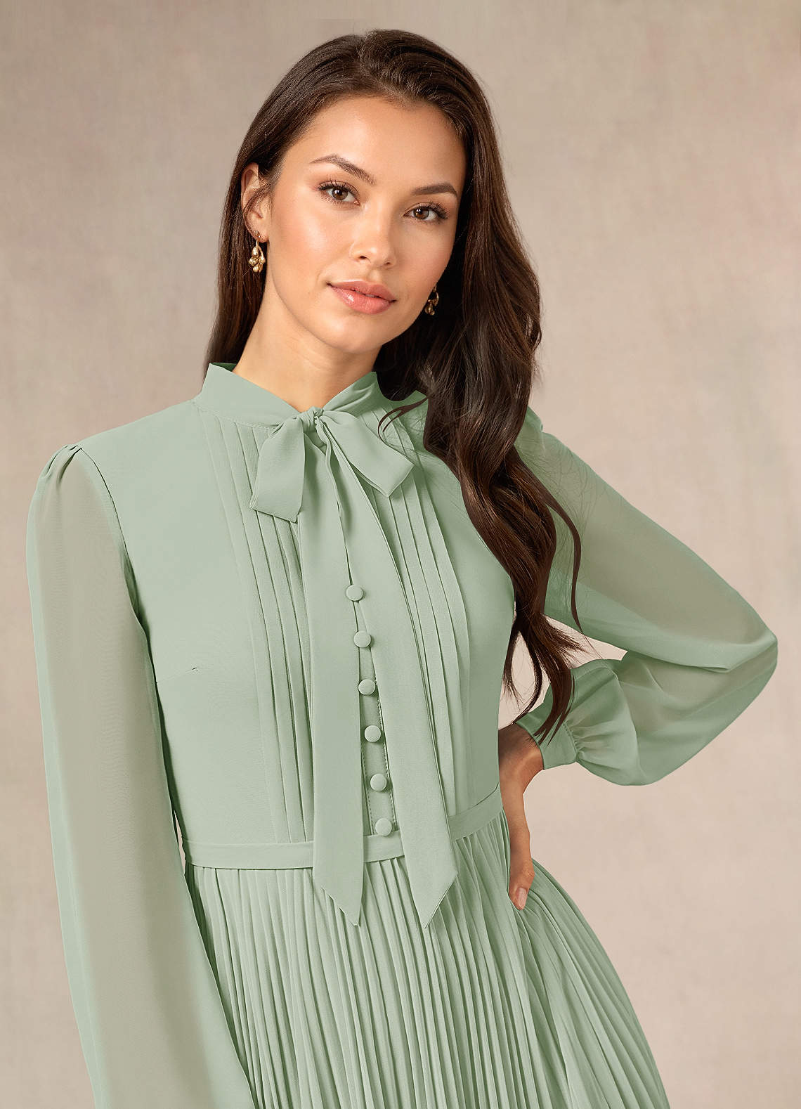 Azazie Adellah Mother of the Bride Dresses Dusty Sage A-Line Pleated Chiffon Dress image4