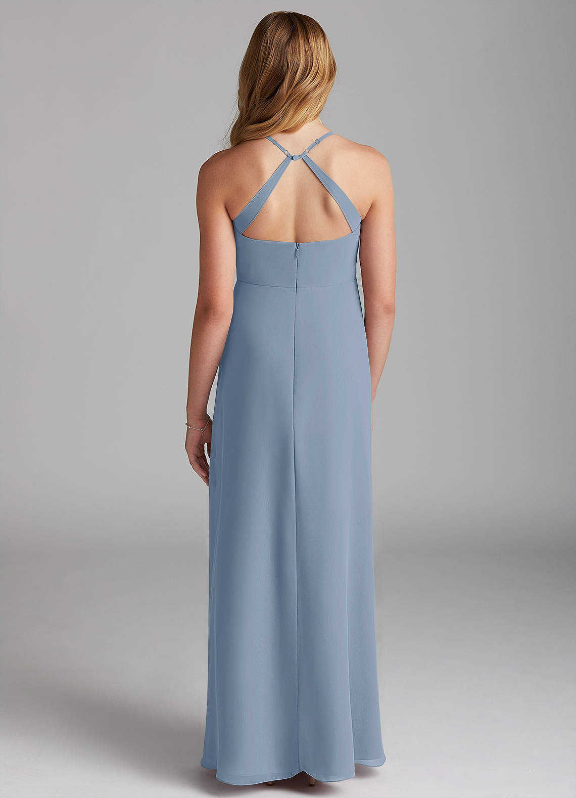 Azazie Davis Junior Jurk van Chiffon met A-Lijn Stoffig Blauw image4