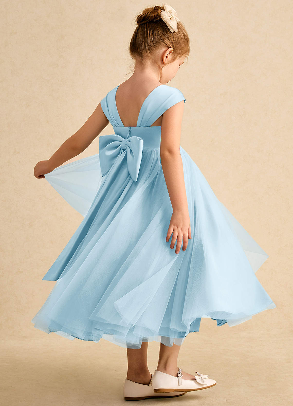 Azazie Chickadee Flower Girl Dresses Sky Blue Ball-Gown Sweetheart Neckline Matte Satin Dress image1