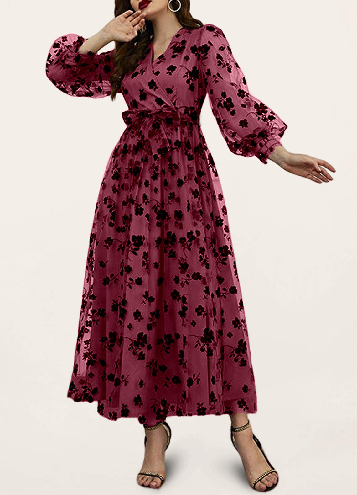 zegen de jouwe nakoming Dagen met jou Vintage Mauve Gebloemde Burnout maxi-jurk met lange mouwen  Jurken | Azazie