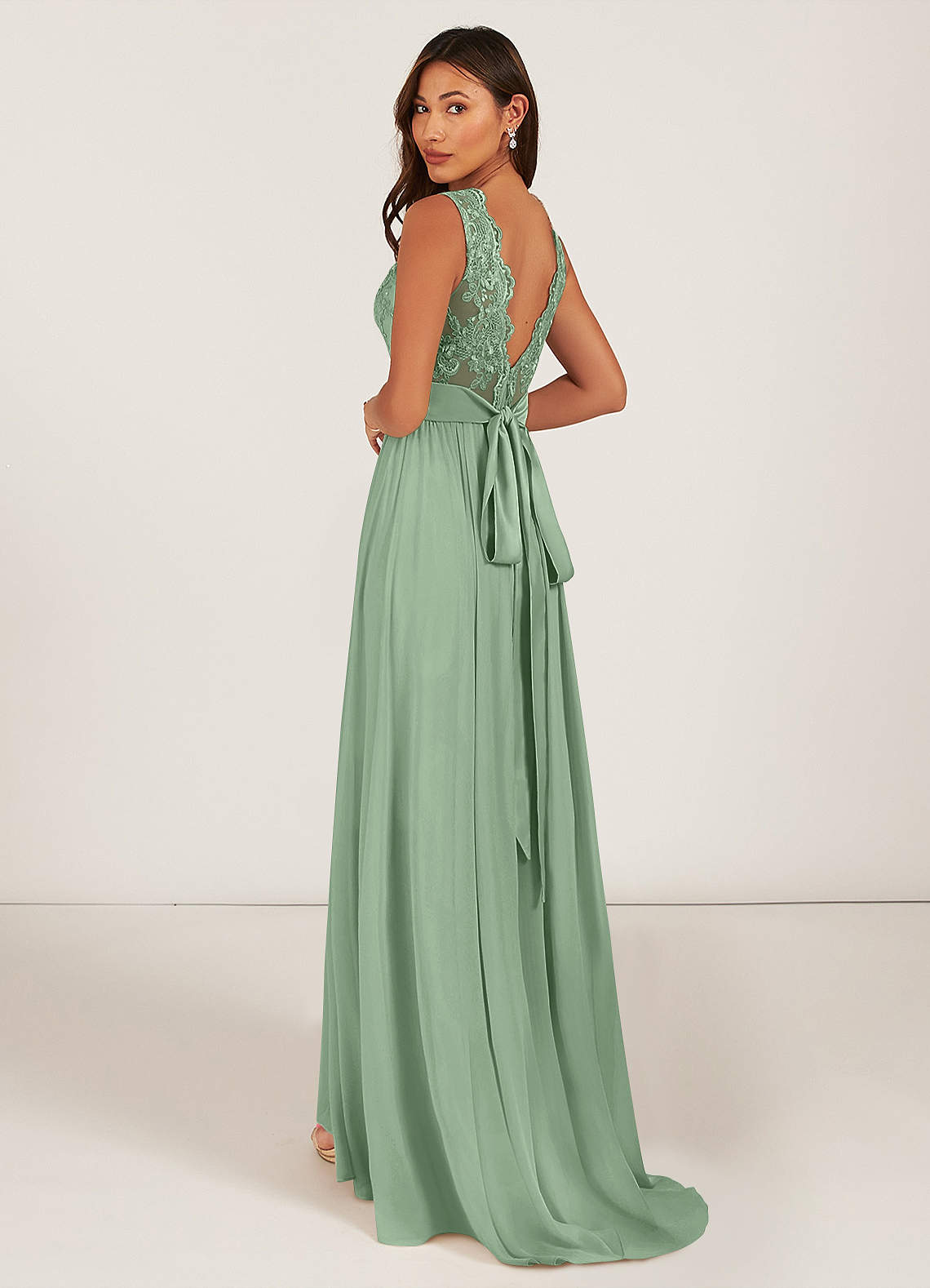 Azazie Gertrude At-home Try On Dresses Mulberry A-Line Lace Chiffon Dress image9