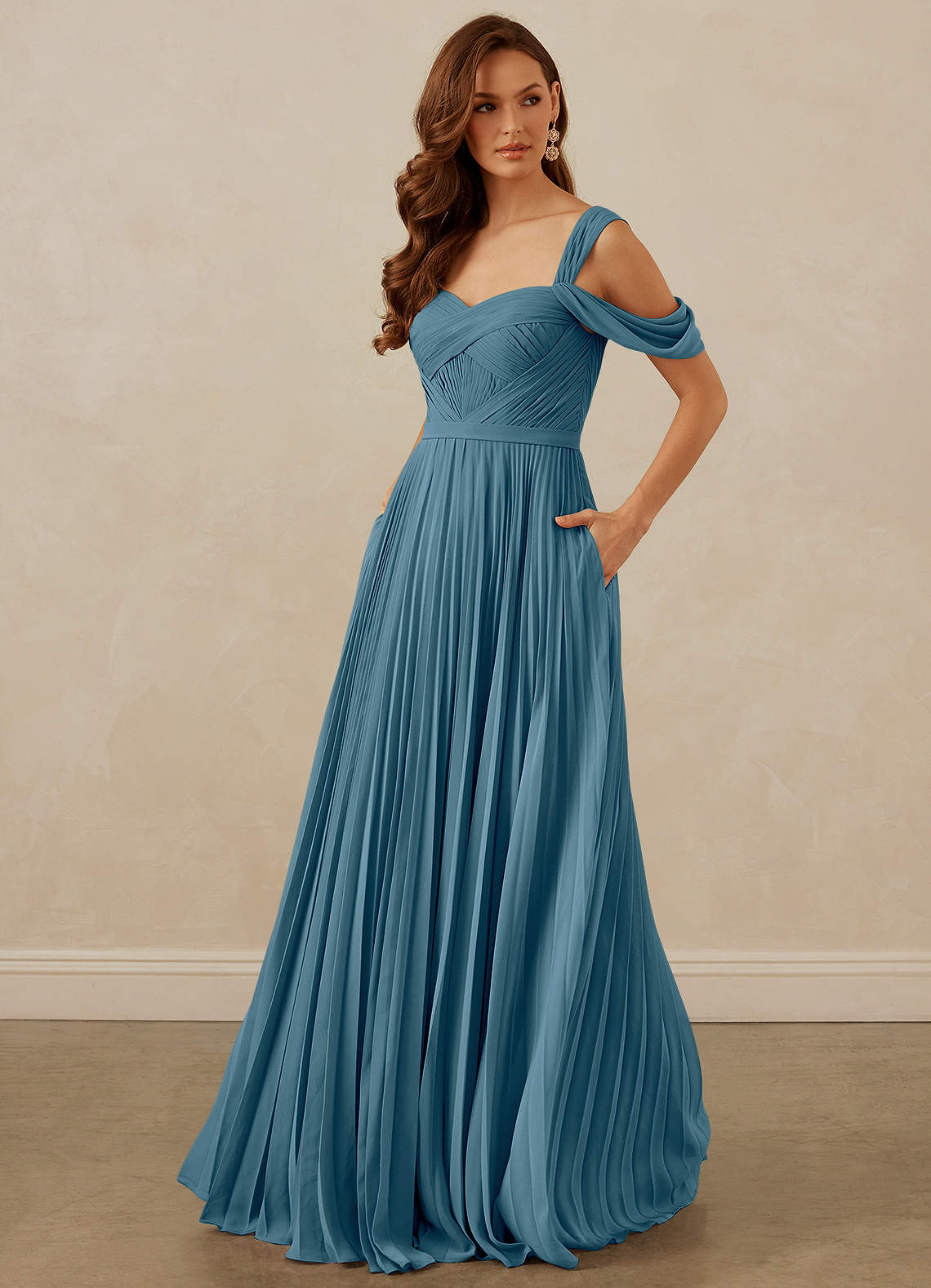 Christian Siriano Bridal for Azazie 1013 Bridesmaid Dresses Bermuda A-Line Off the Shoulder Chiffon Dress image1