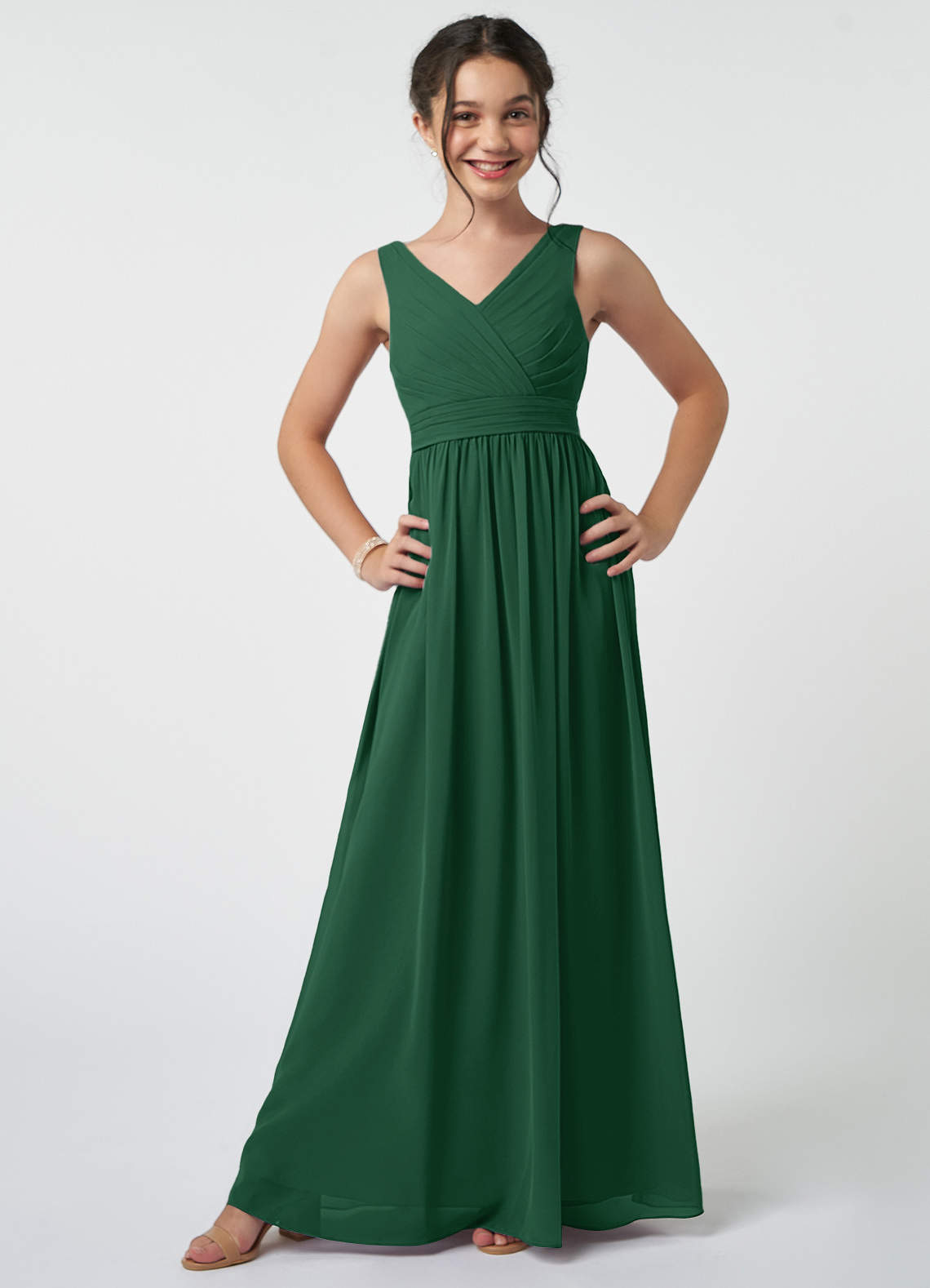 Azazie Kora Dark Green A-Line Pleated Chiffon Dress image1