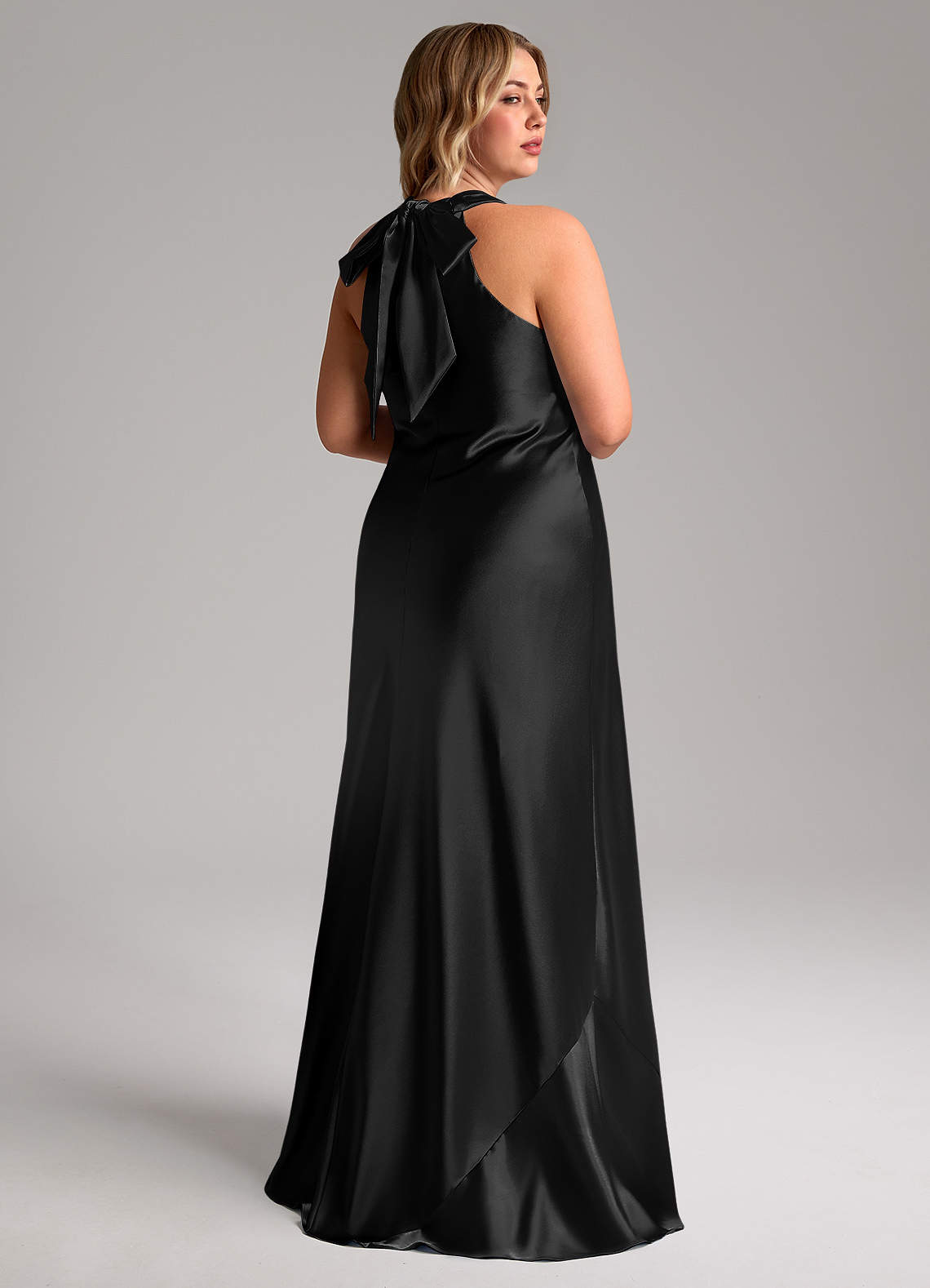 Azazie Doretta Bridesmaid Dresses Black Mermaid Bow Metallic Satin Dress image8