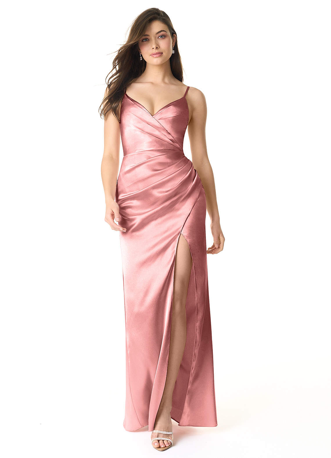 Azazie Sukia Bridesmaid Dresses Rosette Mermaid Pleated Metallic Satin Dress image1