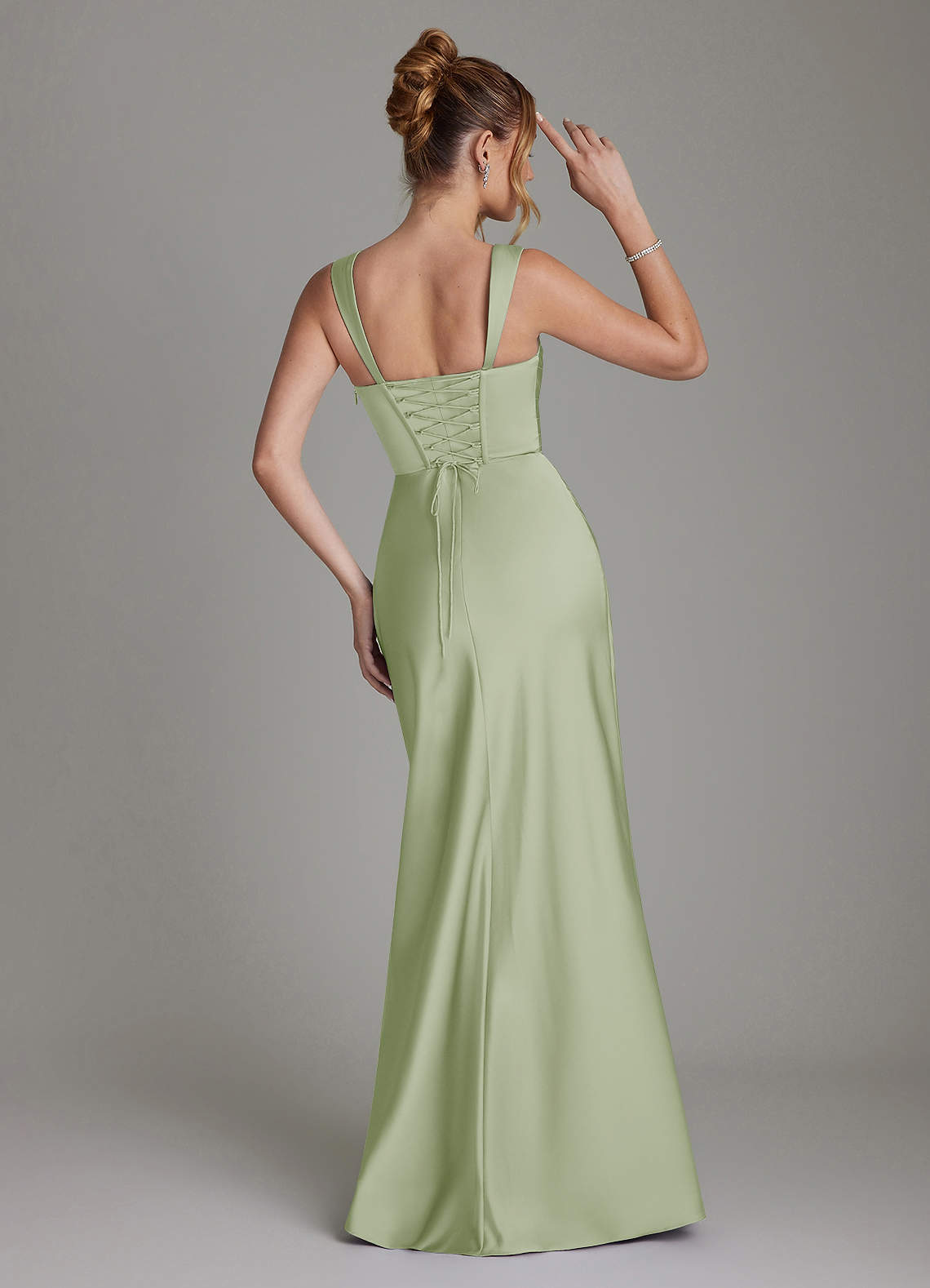Azazie Agustina Bridesmaid Dresses Dusty Sage Mermaid Corset Stretch Satin Dress image1