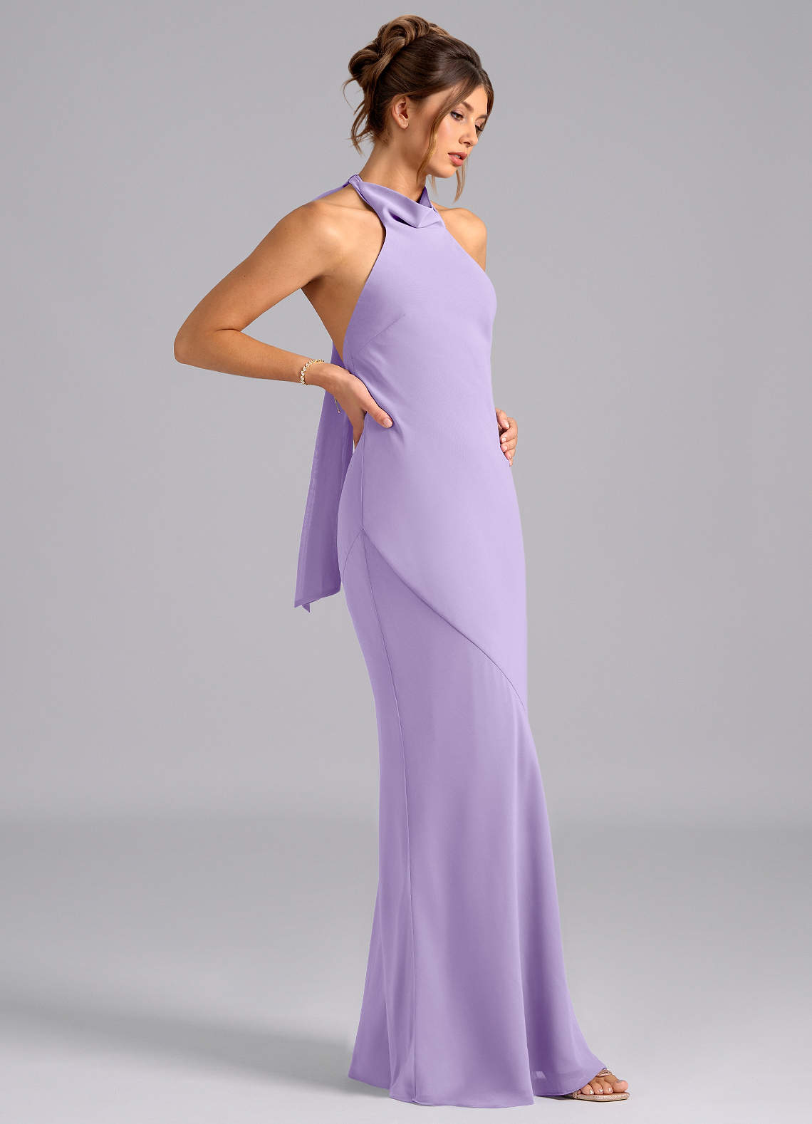 Azazie Velli Bridesmaid Dresses Lilac Mermaid High Neck Chiffon Dress image3