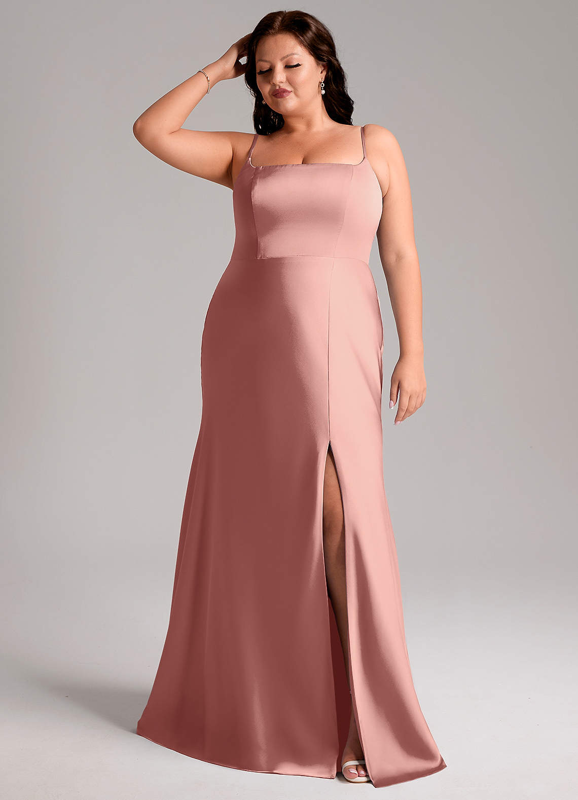 Azazie Lidia Abiti da Damigella Abito Sirena in Raso Elasticizzato Spacco Laterale Rosetta image1