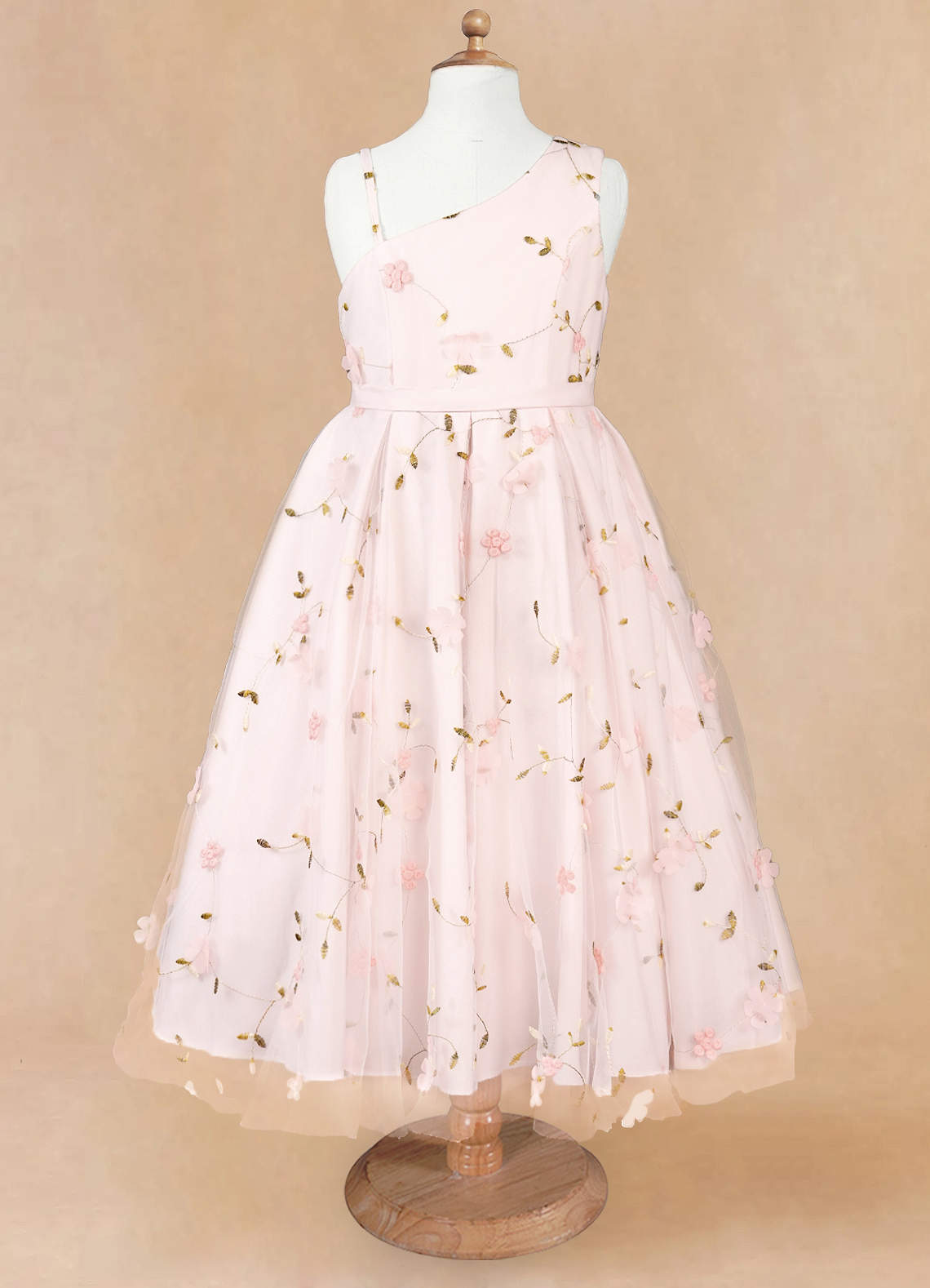 Girl's Off Shoulder Tulle Dress With Sequin Flowers - Flower Girl Tutu Party Outfit