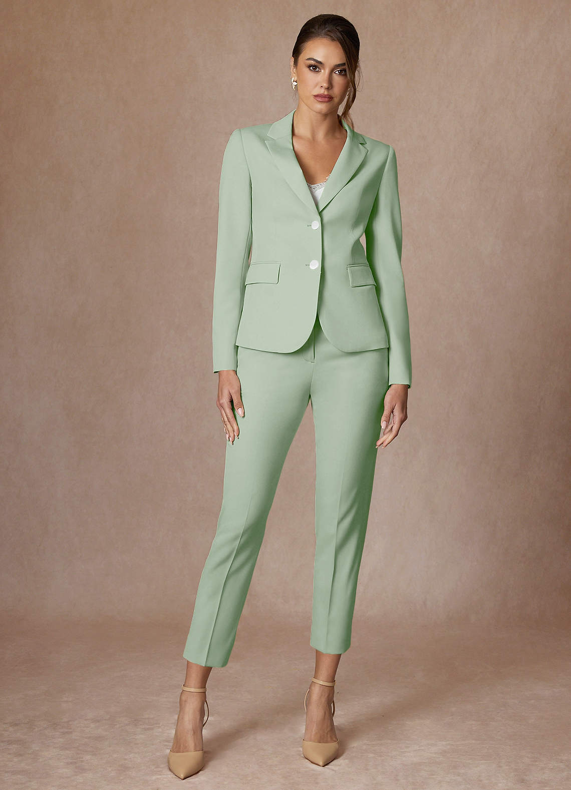 front Whitney Dusty Sage Structured Stretch Cropped Pants Suit