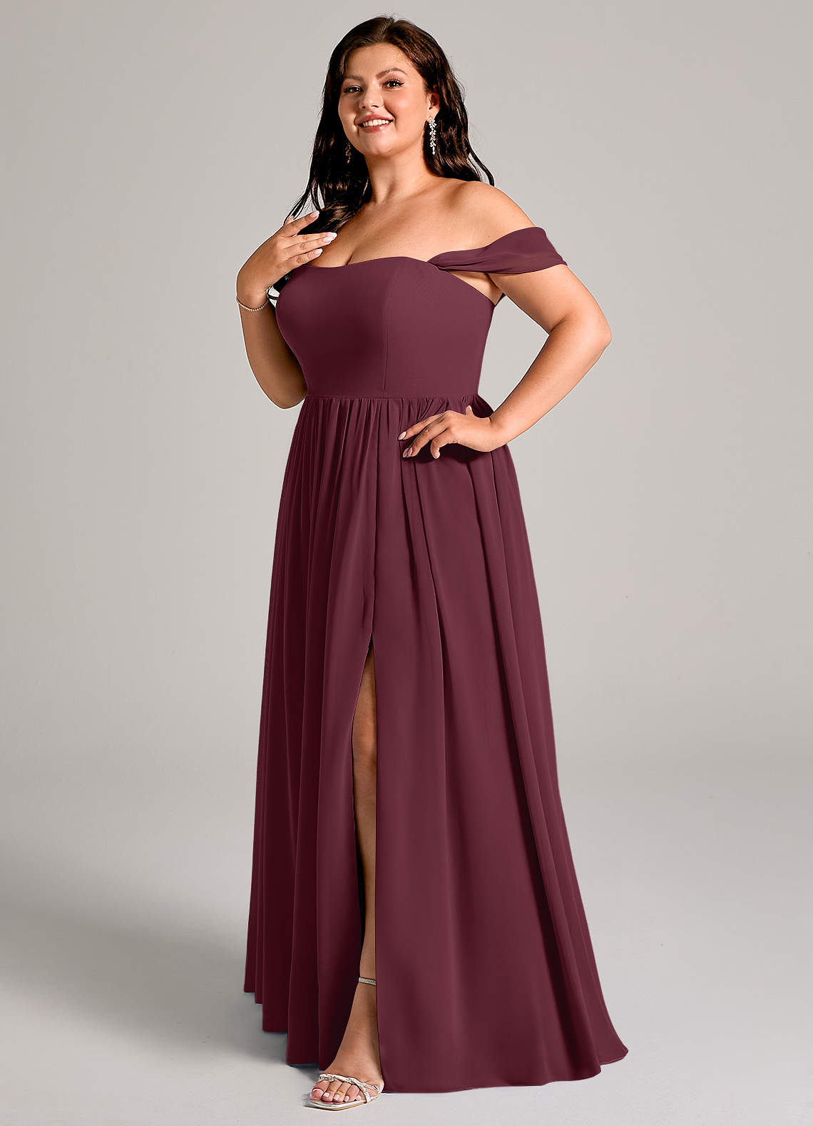 Azazie Calianna Bridesmaid Dresses Cabernet A-Line Off the Shoulder Chiffon Convertible Dress image1