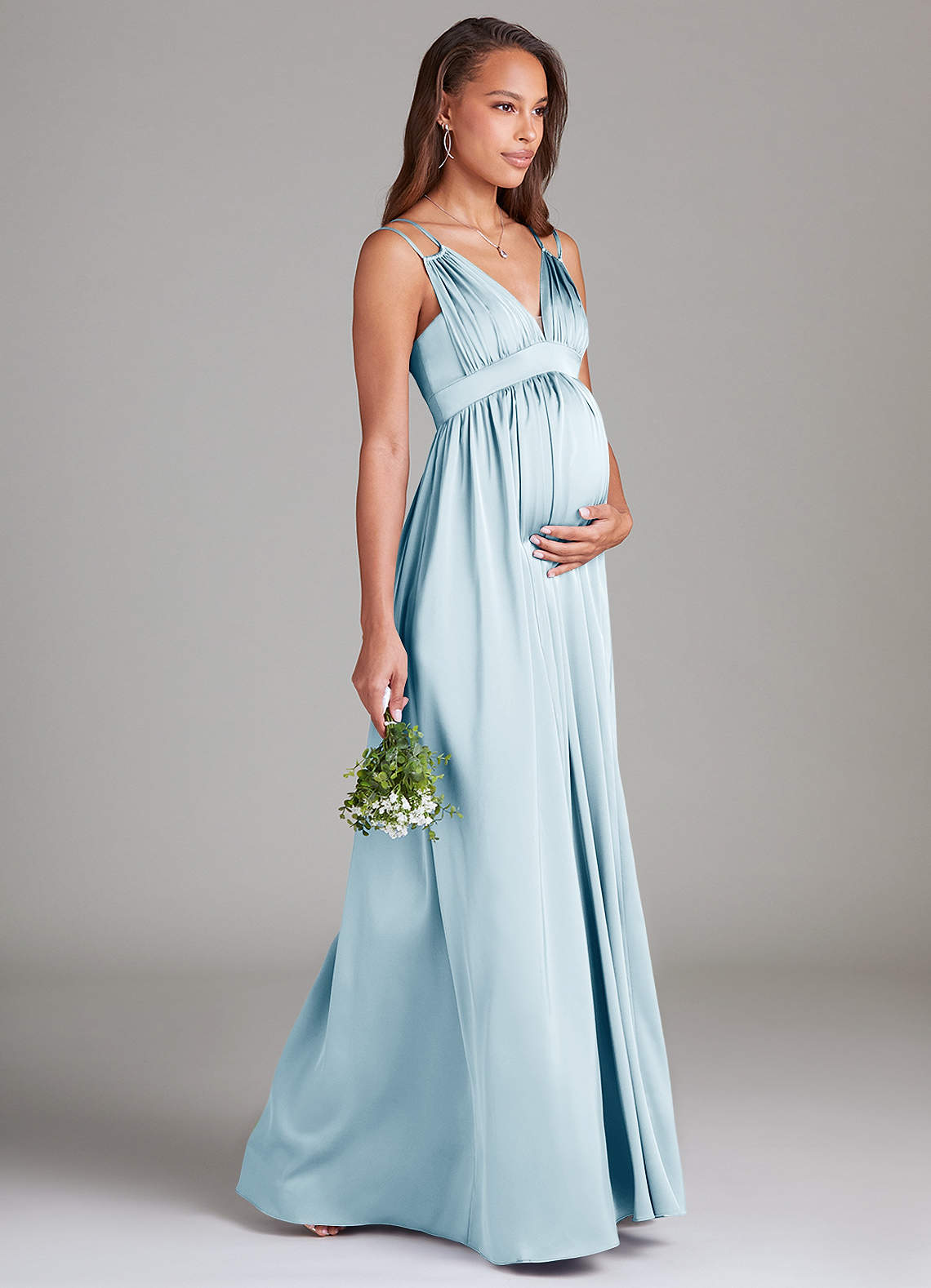 Azazie Emree Maternity Bridesmaid Dresses A-Line Stretch Satin Floor-Length Dress with Pockets image3