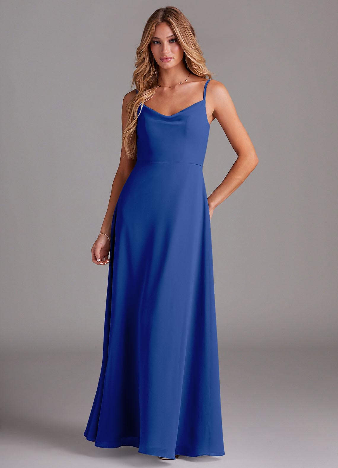 Azazie Daenerys Bridesmaid Dresses Royal Blue A-Line Cowl Chiffon Dress image1
