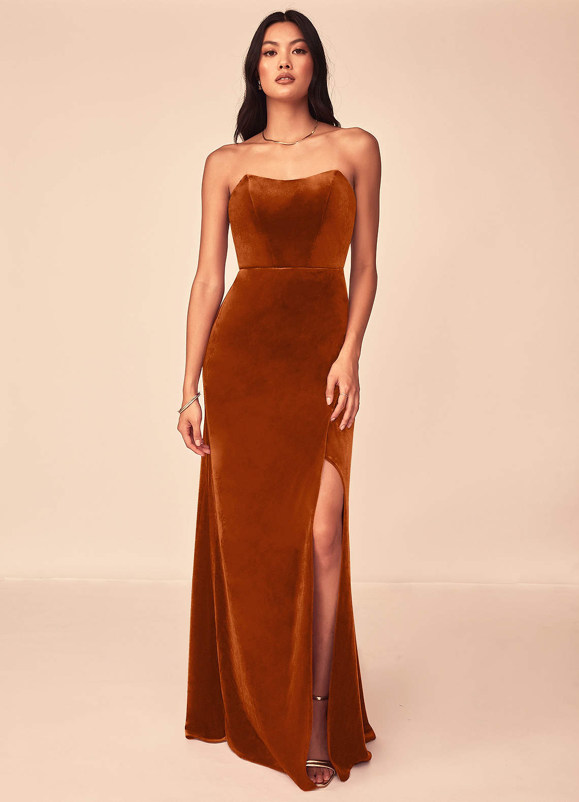 Azazie Nereda Velvet Dress Burnt Orange Bridesmaid Dresses | Azazie