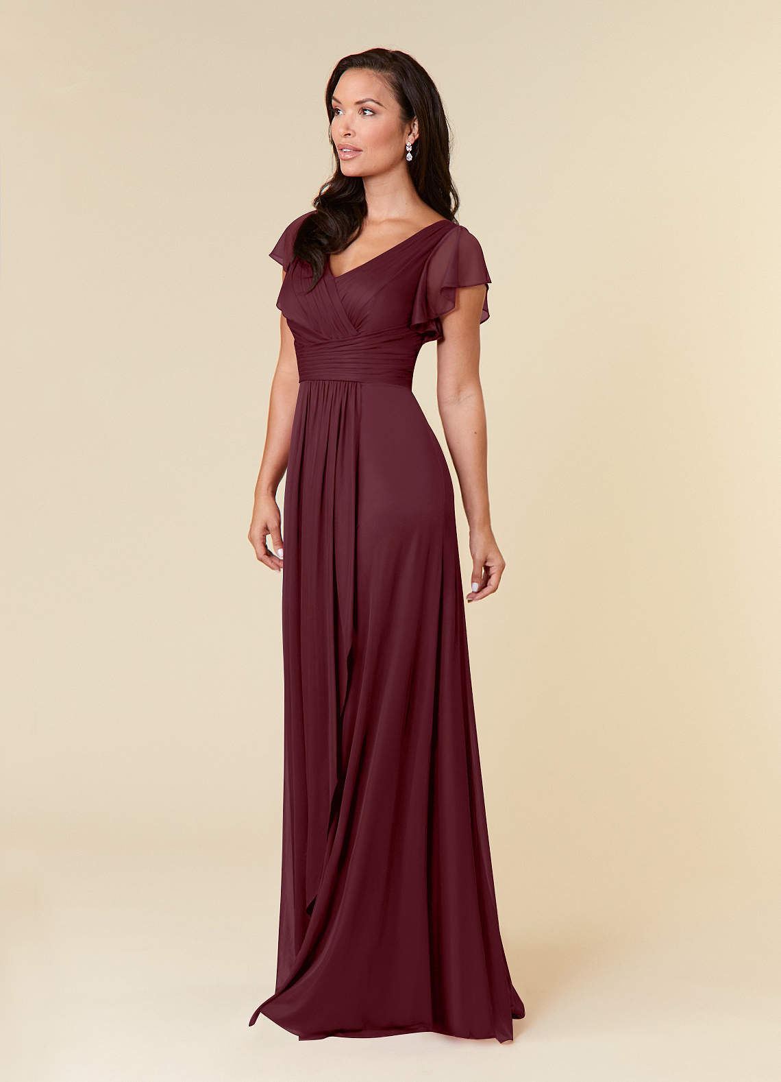 Azazie Reneya Mother of the Bride Dresses Cabernet A-Line Pleated Mesh Dress image1