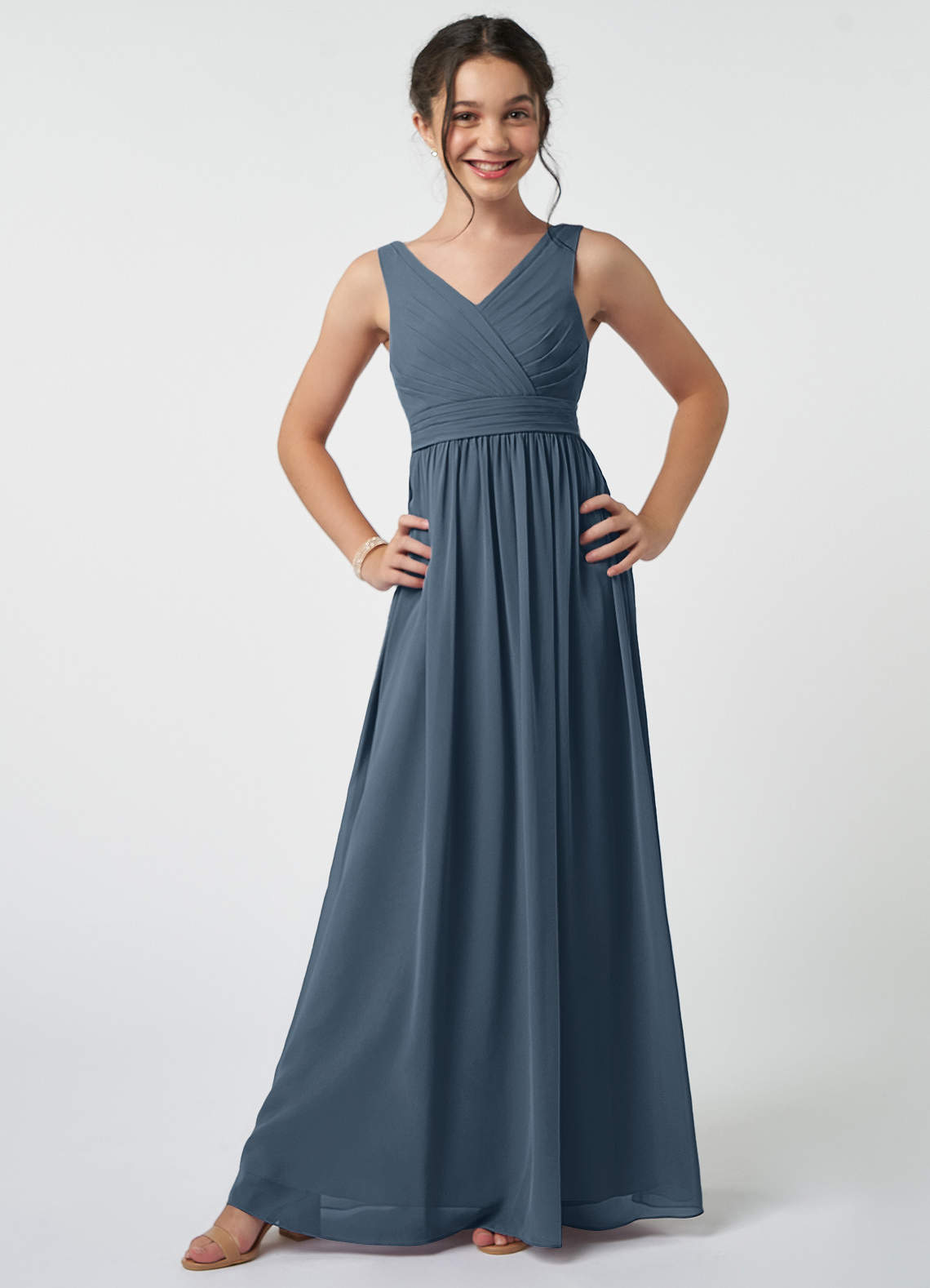Azazie Kora Junior Neptune A-Line Pleated Chiffon Dress image1
