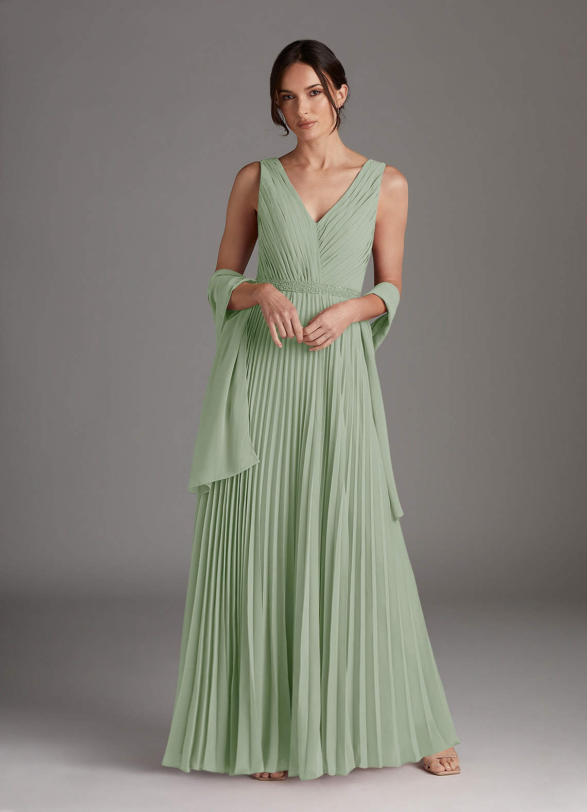 kris green dress Azazie Dusty Sage A-Line Sequins Chiffon Ready to Ship Emerald Dynasty