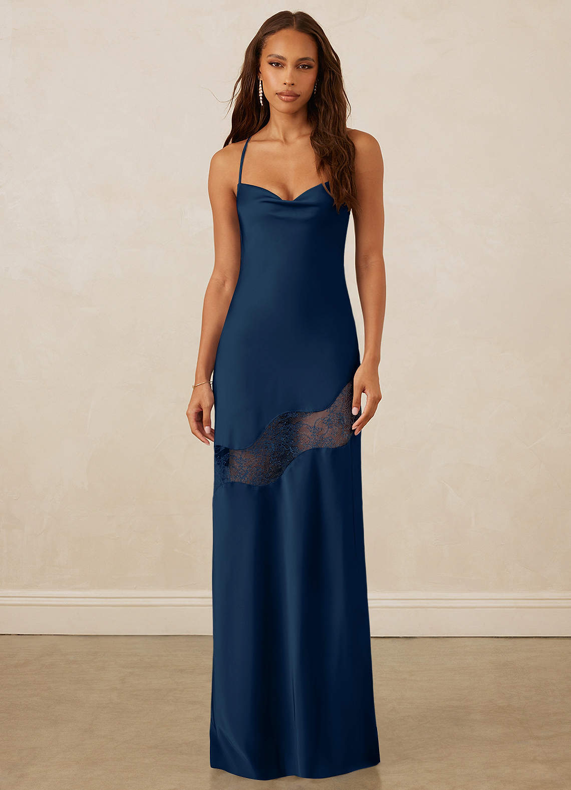 Christian Siriano Bridal for Azazie 1012 Bridesmaid Dresses Dark Navy Sheath Lace Stretch Satin Dress image1
