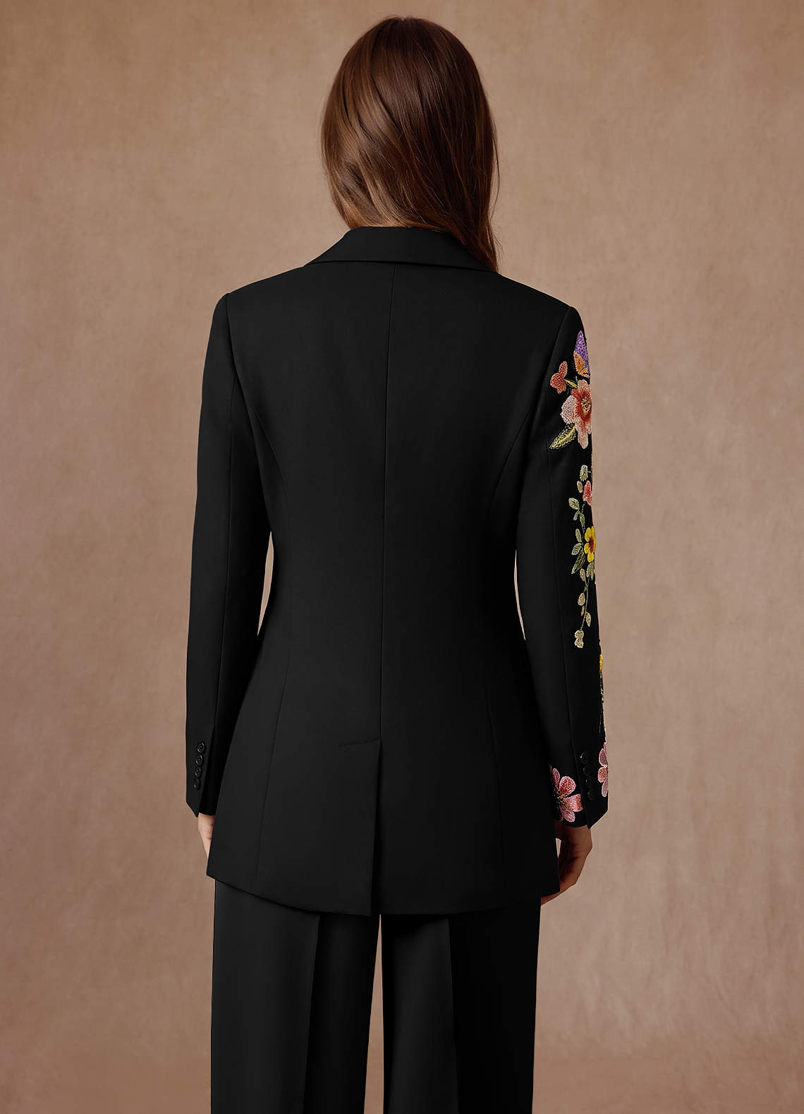 front Elodie Black Refined Weave Floral Tailored Blazer
