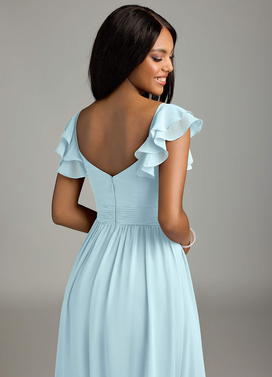 Azazie Anaya Vestidos para Prova em Casa Vestido Buquê Floral Abstrato de Chiffon de Linha A com Decote Coração image1
