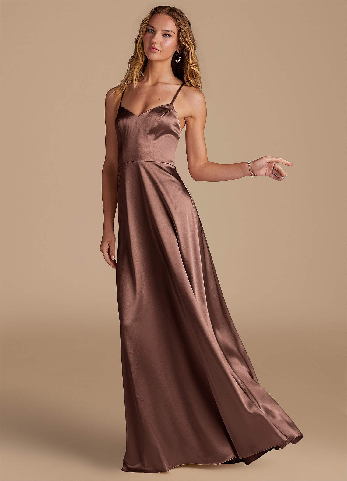 Azazie A-Line Sweetheart Floor-Length Metallic Satin Bridesmaid Dresses Espresso