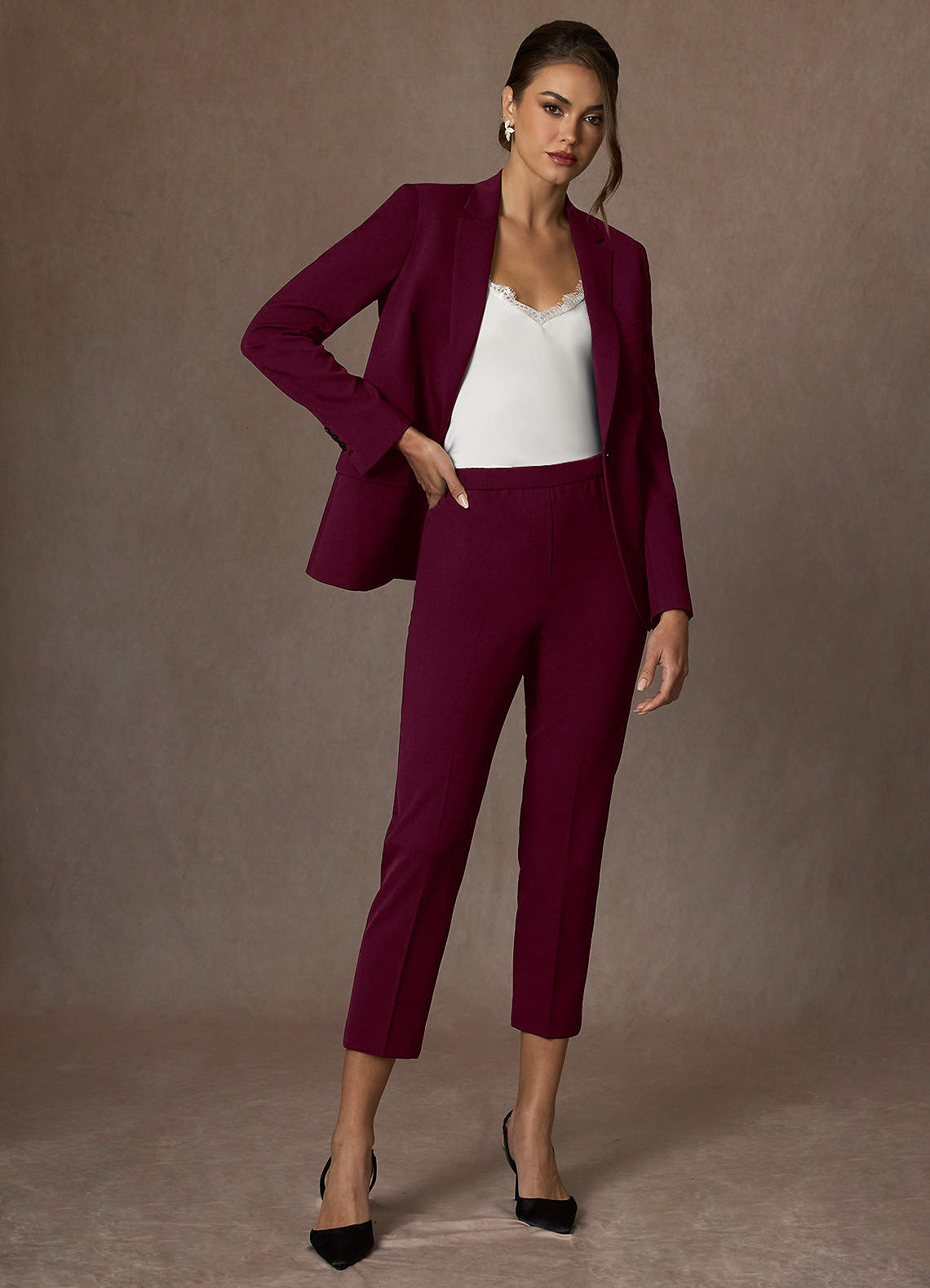 front Kennedy Burgundy Structured Stretch Dress Pants