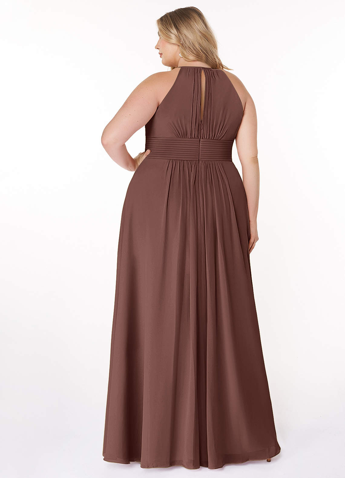 Azazie Bonnie Kleider zum Anprobieren zu Hause A-Linie Schlüsselloch Gerüscht Chiffon Kleid Burgunderrot image6