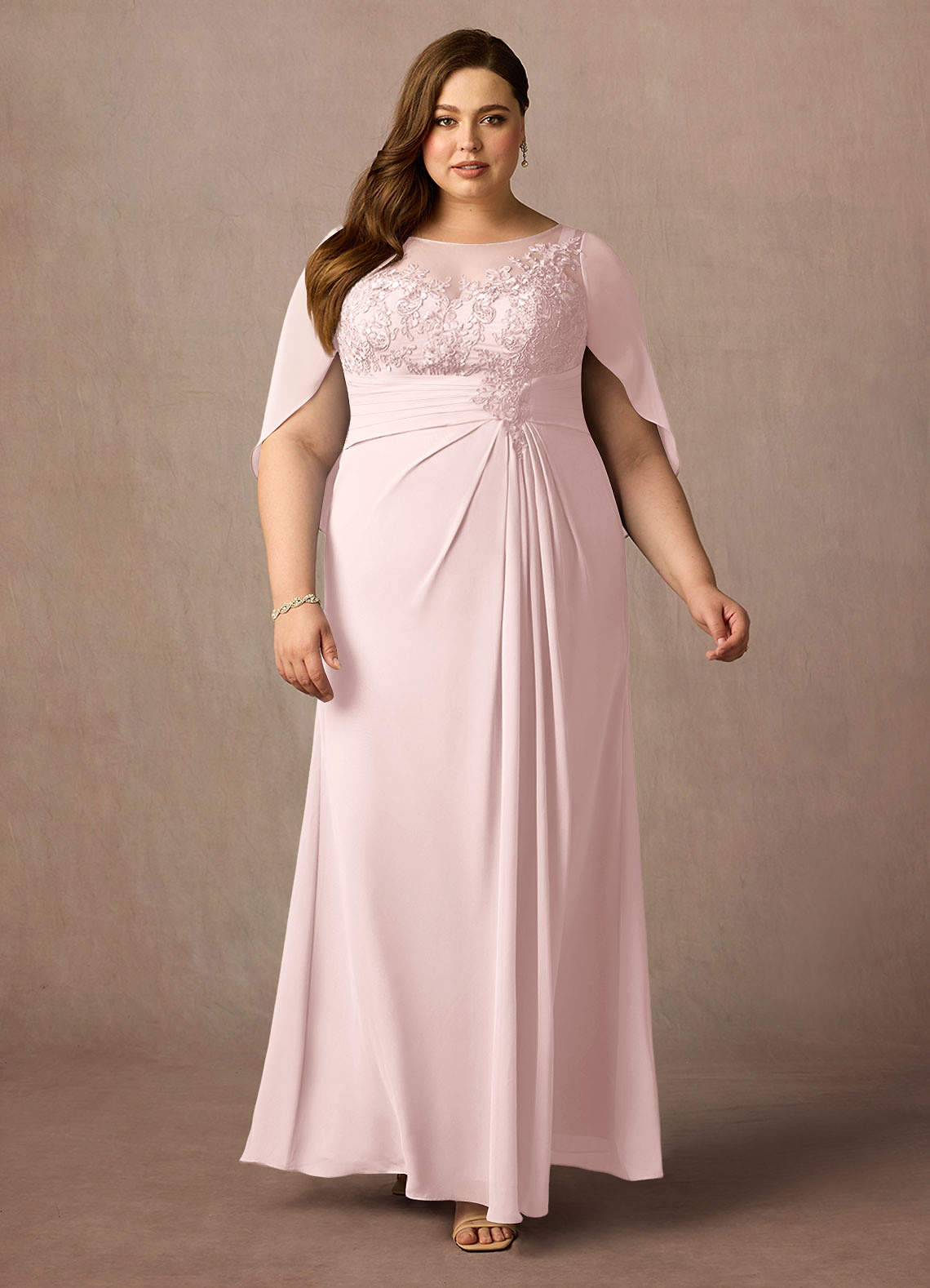 Azazie Hera Mother of the Bride Dresses Blushing Pink A-Line Lace Capelet Chiffon Dress image5