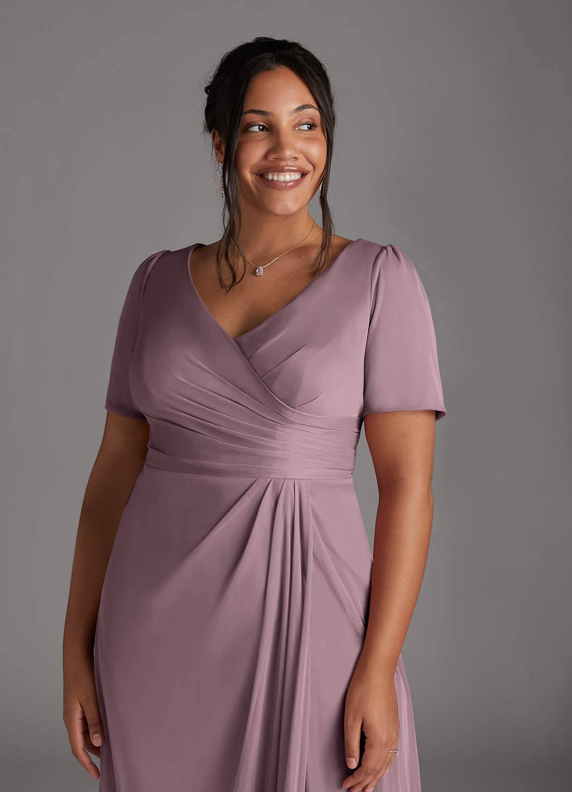 Azazie Bessie Mother of the Bride Dresses Dusty Rose A-Line Pleated Mesh Dress image10