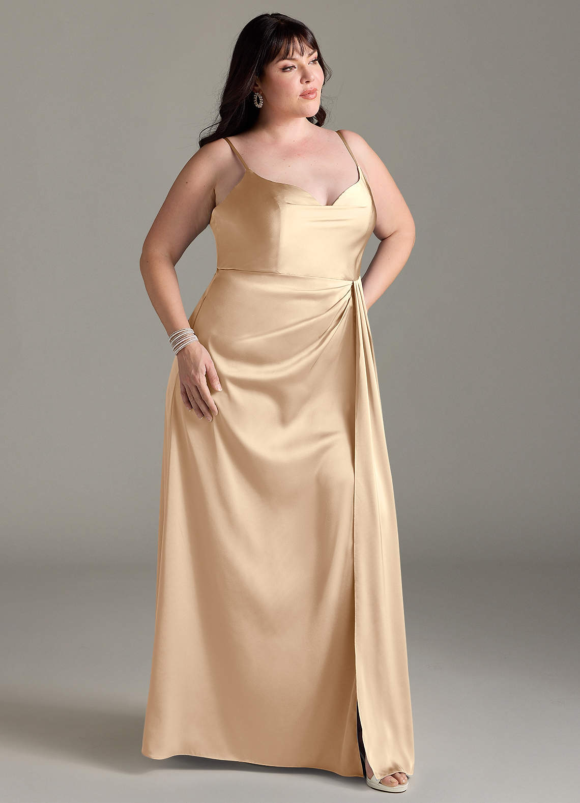 Azazie Brielle Kotona sovitettavat mekot A-linja Kannen spagettihihnat Joustava satiini Lattian pituus Pukeutua image8