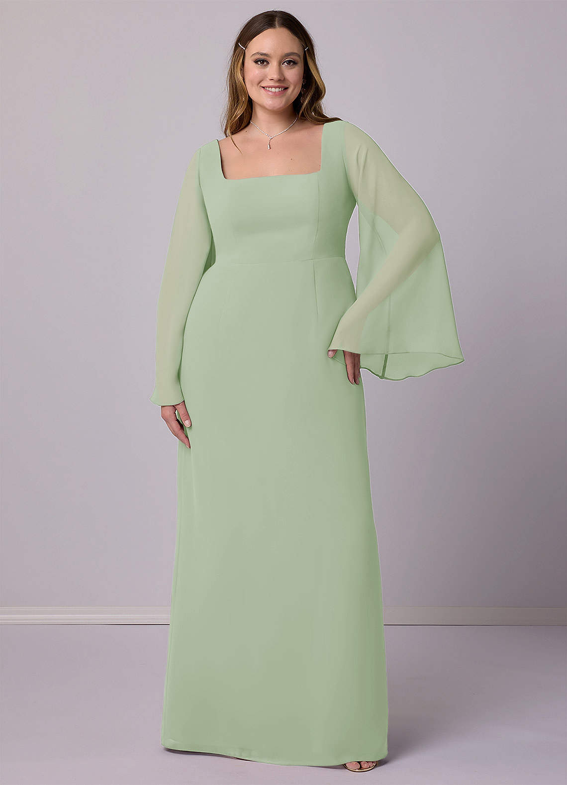 Barbie ♥ Azazie Bridesmaid Dresses Sheath Bow Chiffon Floor-Length Dress image7