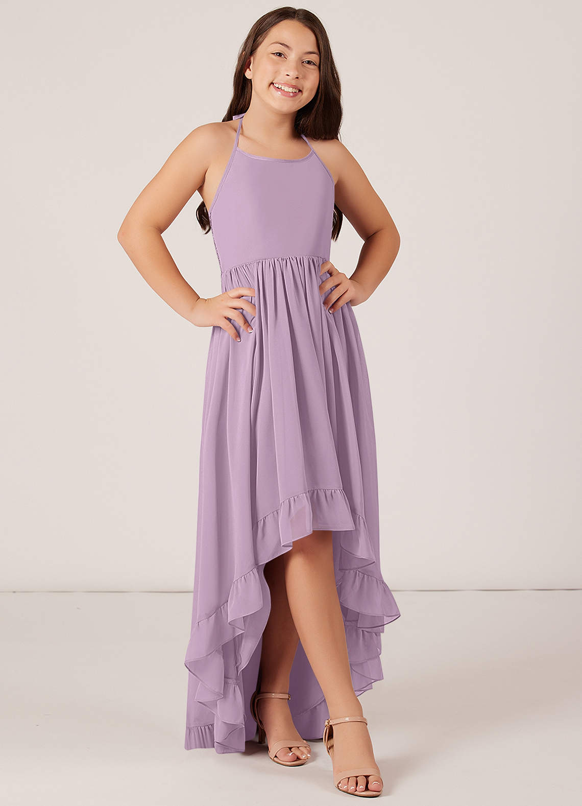 Azazie Sarafina Junior Wisteria A-Line Lace Chiffon Dress image1