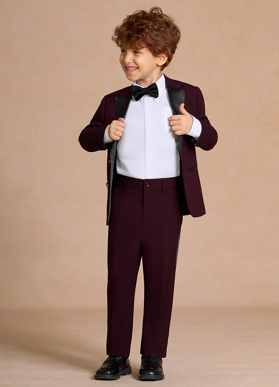 front Michael Burgundy Boys Peak Lapel 2-Piece Tuxedos