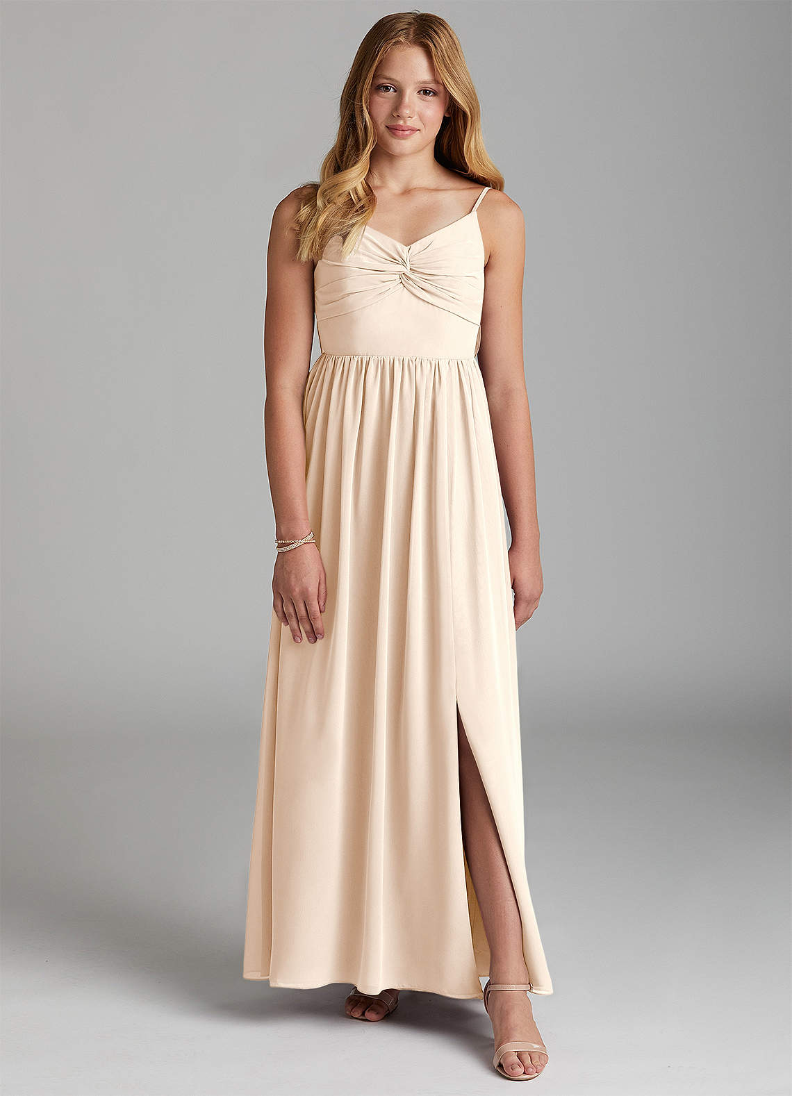 Azazie Zeya Junior White Alabaster A-Line Chiffon Dress image1