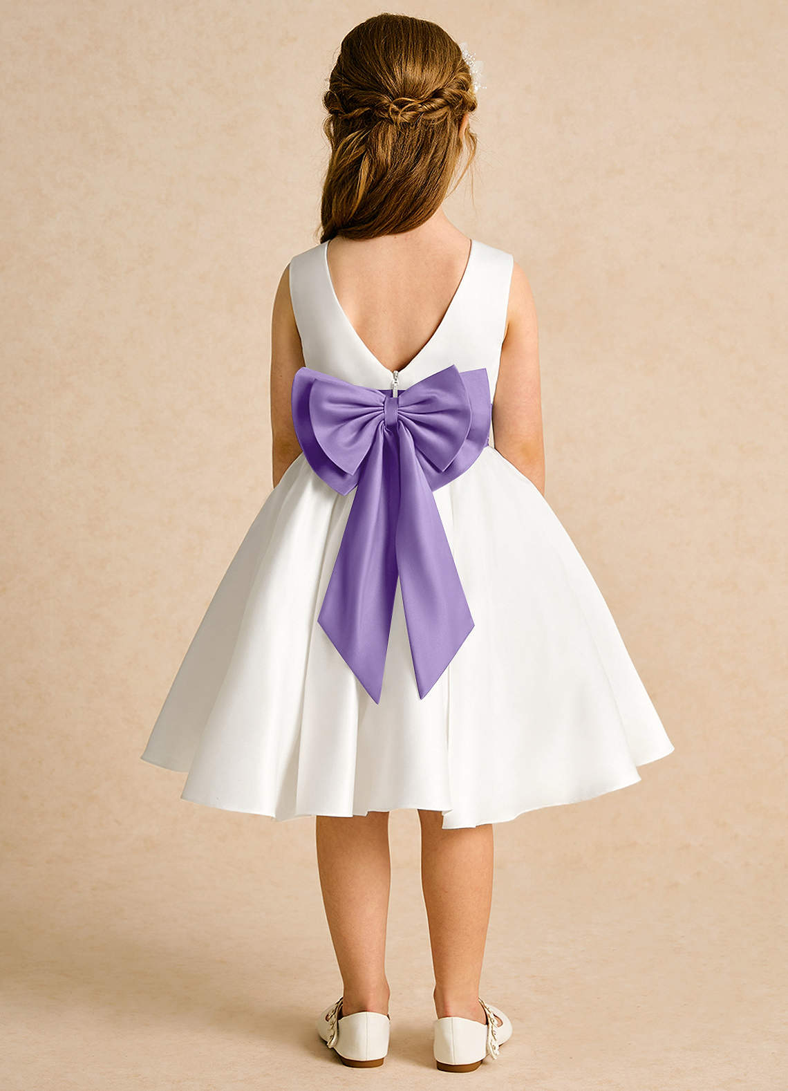 Azazie Sosie vestidos de niña de las flores Vestido de Marfil Tahití de Satin Mate de Corte En A con Plisado image1