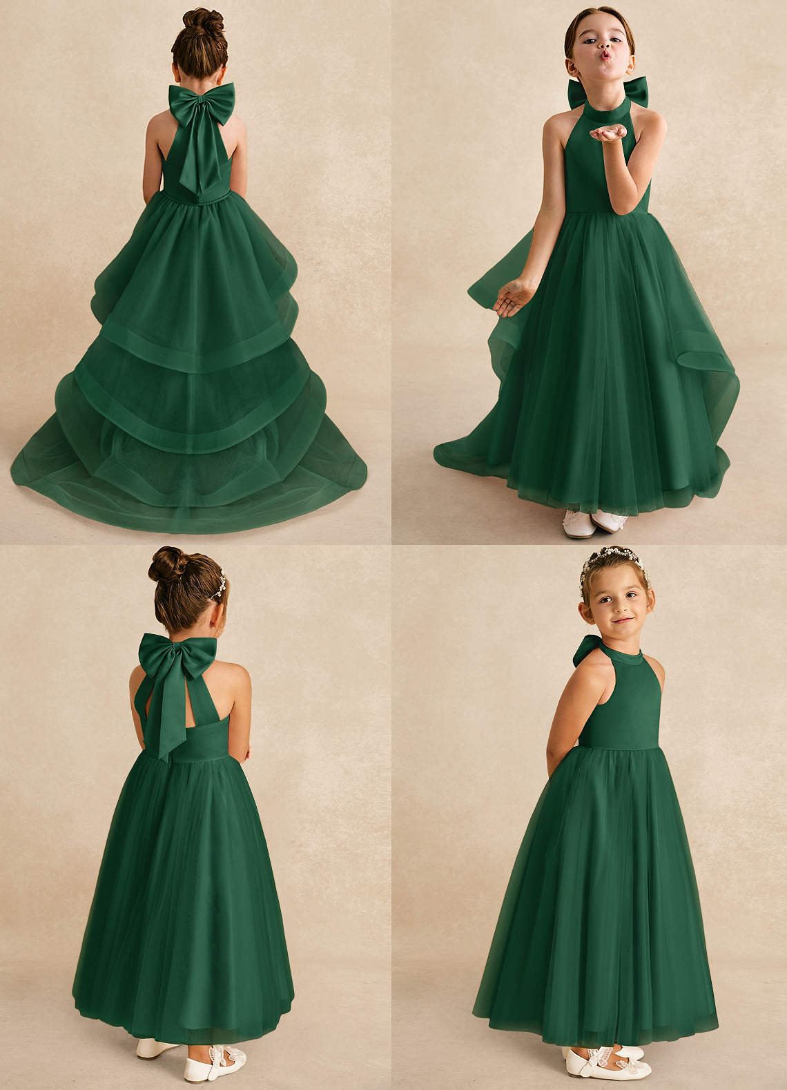 Azazie Bev Flower Girl Dresses Dark Green A-Line Convertible Tulle Dress image1