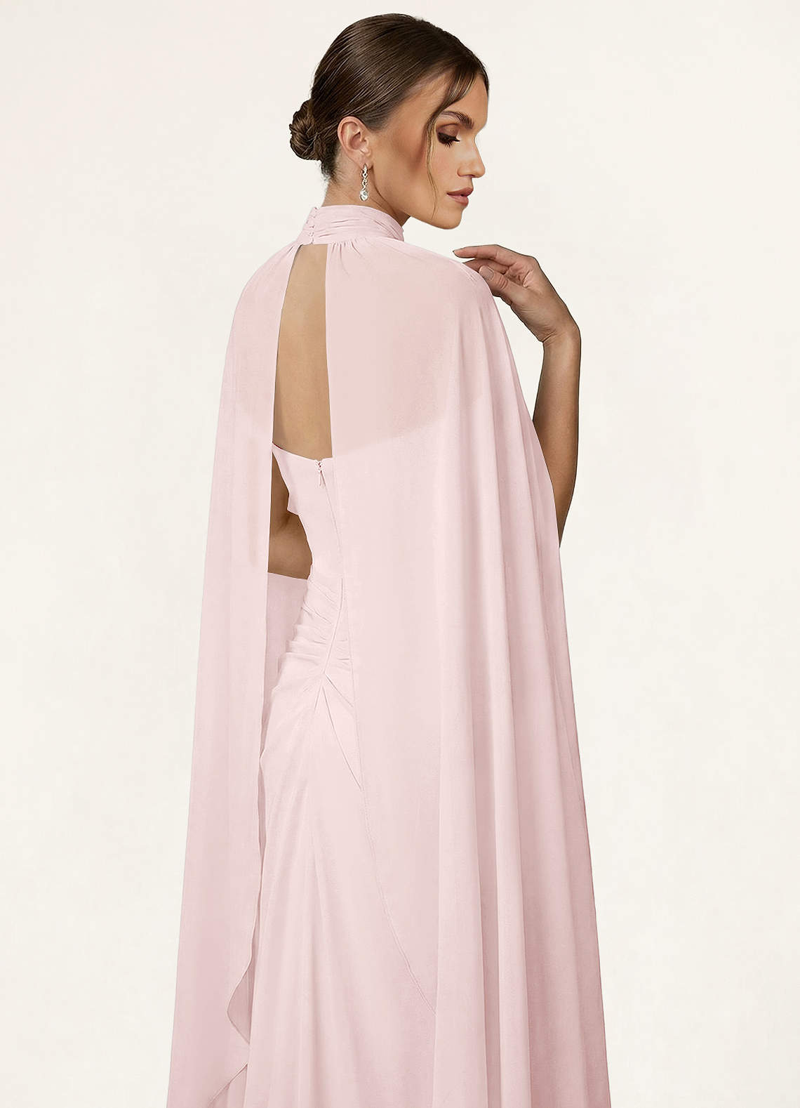front Azazie Halter Chiffon Flowy Cape