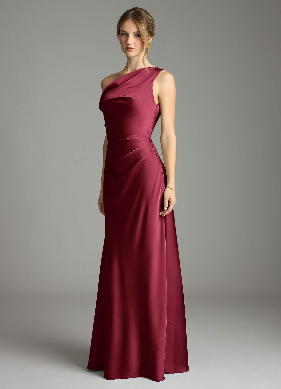 Azazie Mermaid One-Shoulder Floor-Length Stretch Satin Bridesmaid Dresses