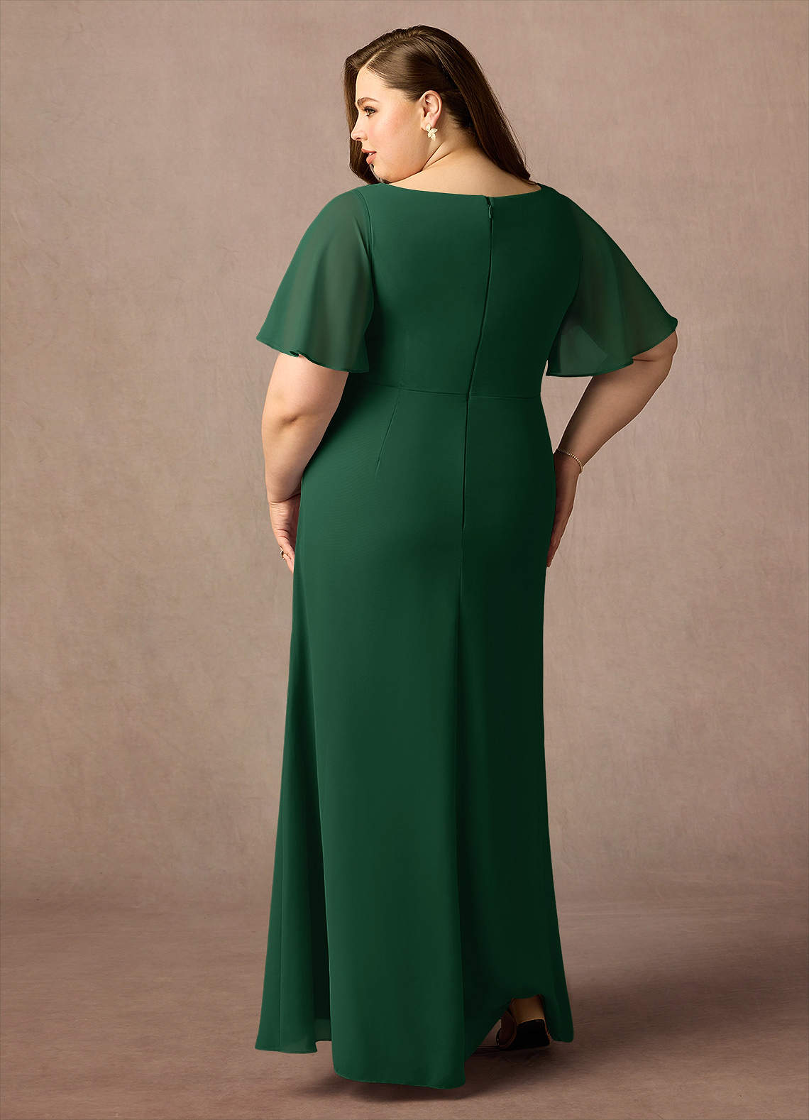 Azazie Rain Vestidos para mãe da noiva Vestido Verde Escuro de Chiffon de Bainha com Frisado image1