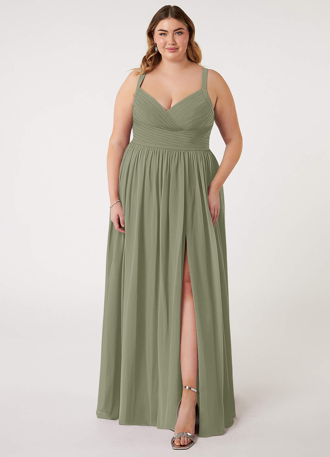 Azazie Chanel Brautjungfernkleider A-Linie Plissee Chiffon Kleid Pistazie image1