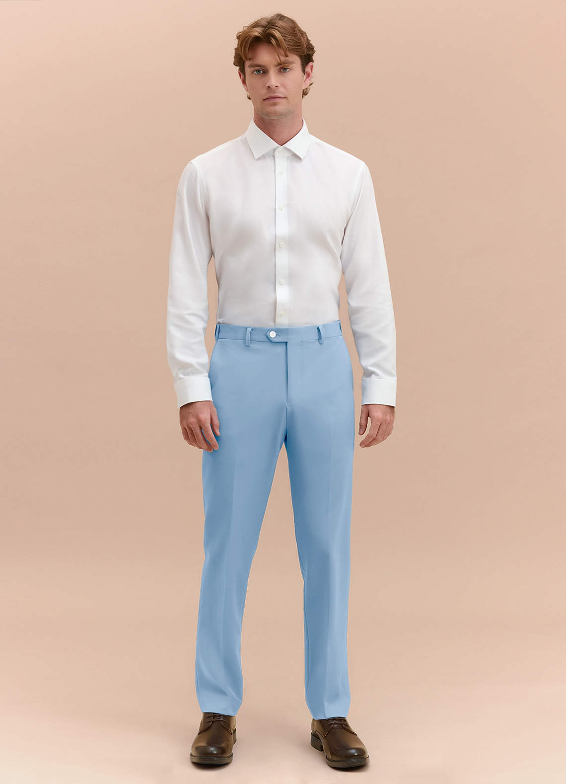 front James Sky Blue Structured Stretch Dress Pants
