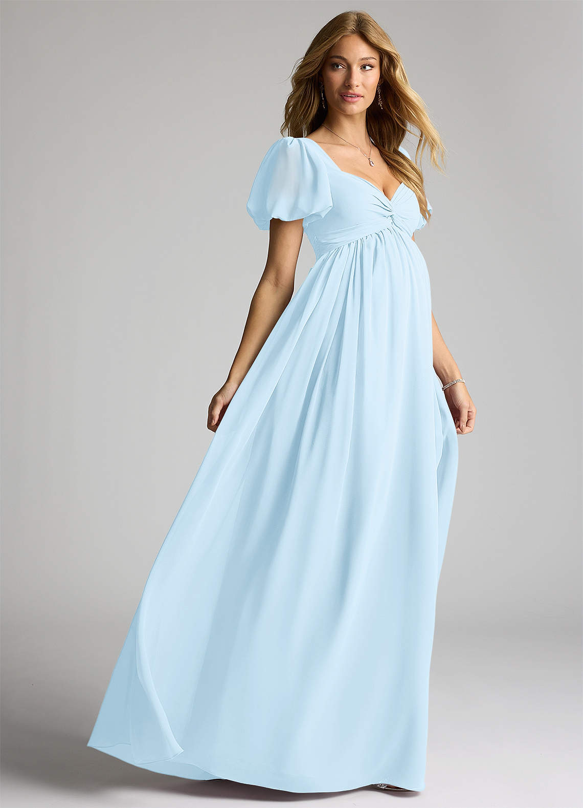 Azazie Madisynn Maternity Bridesmaid Dresses Bow Chiffon Floor-Length Dress image3