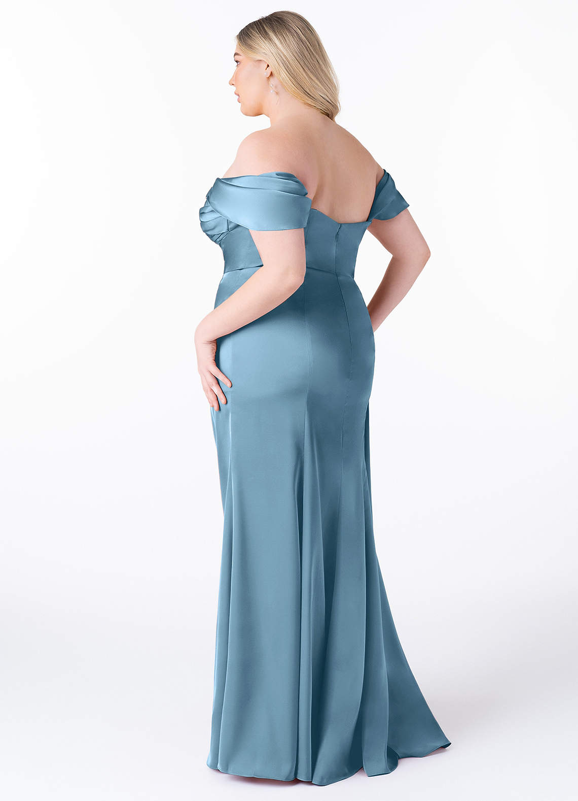 Azazie Amyra Vestidos de damas de honor Vestido de Azul Acero de Satén Elástico de Corte Recto Convertible con Vestidos sin tirantes image12