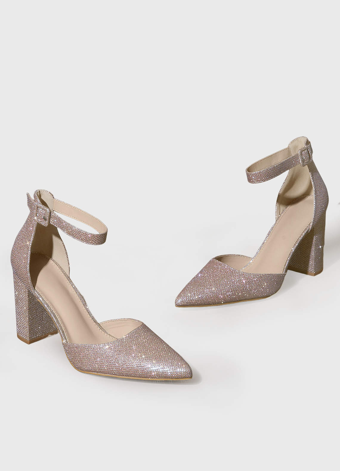 front Pointed Toe Ankle Strap Chunky Heels