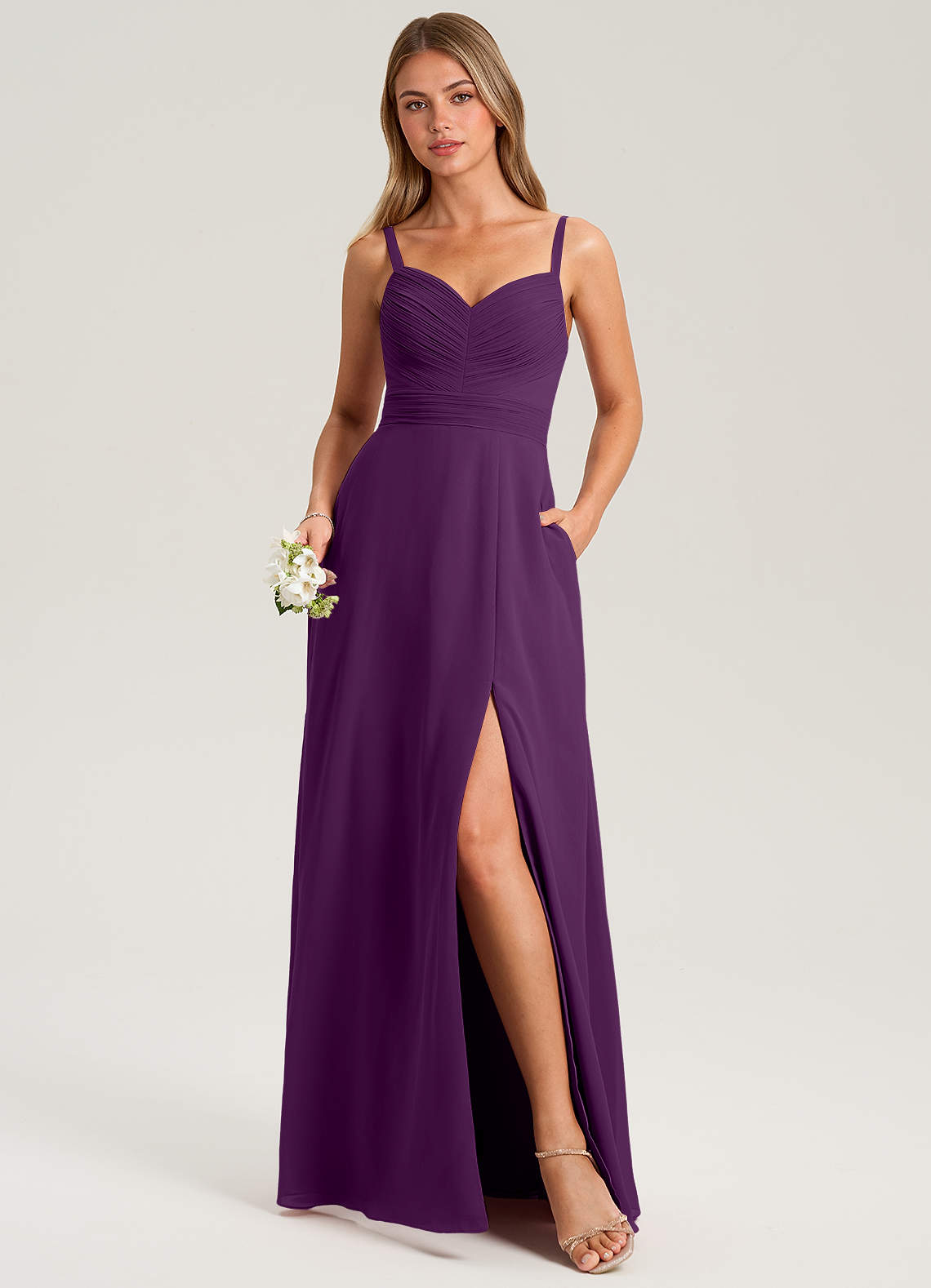Azazie Terese Bridesmaid Dresses Grape A-Line Pleated Chiffon Dress image1