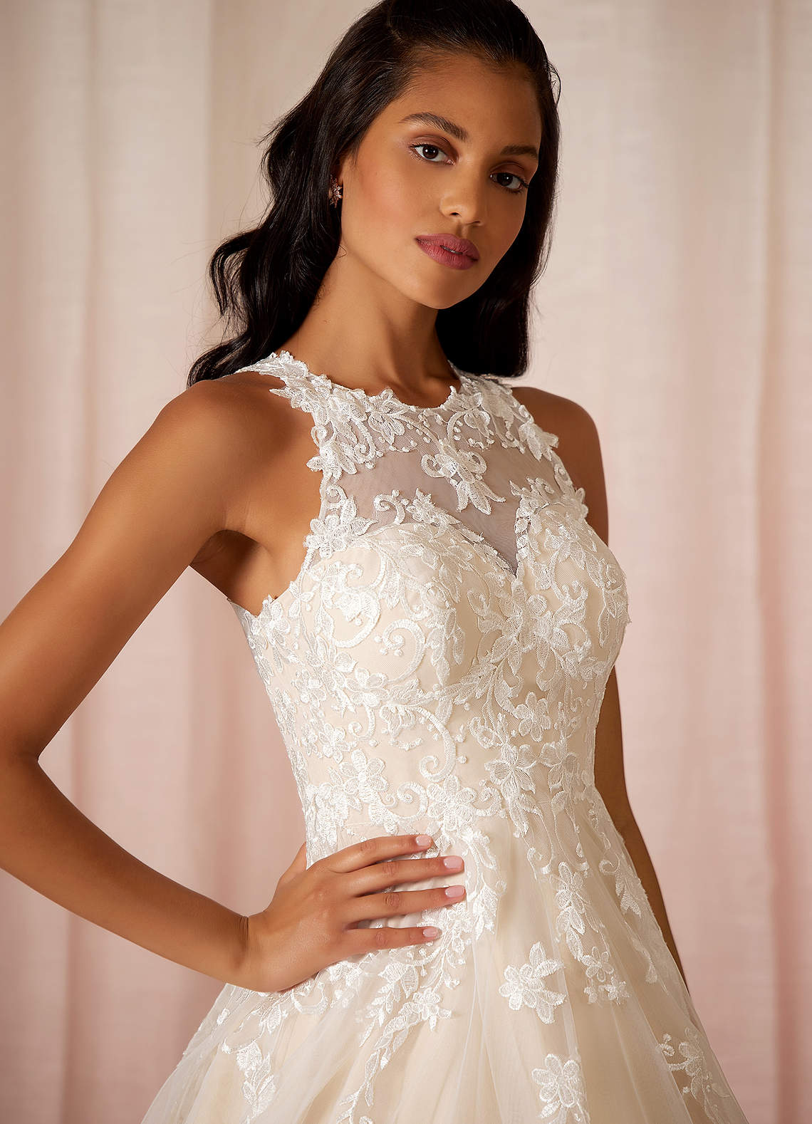 Azazie Melrose Wedding Dresses Diamond White Champagne A-Line Sweetheart Lace Tulle Dress image4